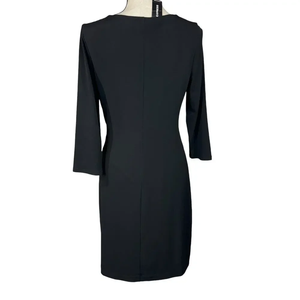 Express Medium Dress 3/4 Sleeve Stretch Surplice V-Neck Zip Accent Black New - Picture 4 of 9